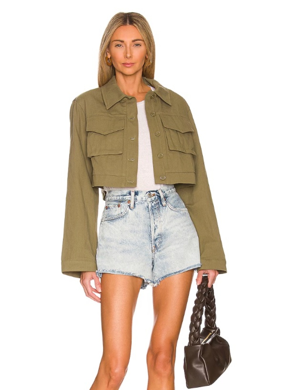 Lovers + Friends Cropped Utility Jacket in Olive Green